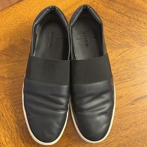 Vince Black Leather, Stretch Sneakers Size 9